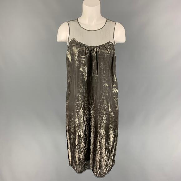 BURBERRY PRORSUM Size 4 Gunmetal Silk Blend Metallic Shift Dress - Picture 1 of 7